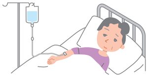 点滴を受ける高齢の女性